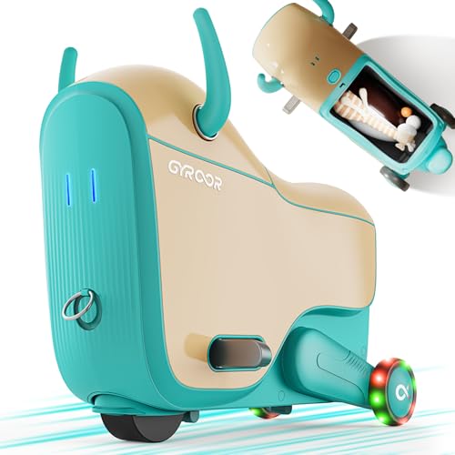 Gyroor GNU Kids Ride On Airplane Suitcase, 14L Storage, Ages 3-6, 3 Speeds - color: Turquoise