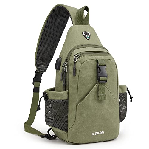 G4Free Canvas Crossbody Sling Bag with RFID Blocking for Women Men - color: Army Green