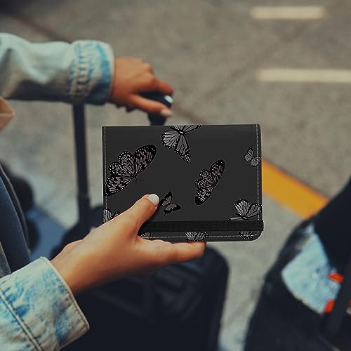 Cute Passport Holder and Holder Combo Passport Cover with RFID Blocking Women Men Compatible Wallet Credit Card Protector(Black Butterfly) - color: Black-D19