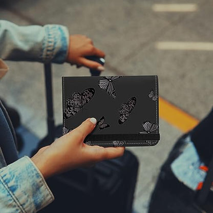 Cute Passport Holder and Holder Combo Passport Cover with RFID Blocking Women Men Compatible Wallet Credit Card Protector(Black Butterfly) - color: Black-D19