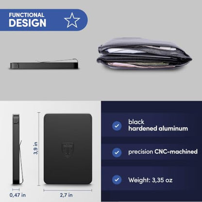 TRAVANDO SLYDE Aluminum Card Holder - RFID Blocking Wallet for Men with Money Clip – Holds Up to 9 Cards – RFID Protected Credit Card Mens Wallet - size: 8-9 Cards