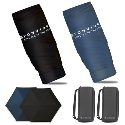 Compact Mini Windproof Travel Umbrella-UPF 50+ Sun & Rain Protection, Small Folding Design Fits in Pocket or Purse, Lightweight Portable with Case for Women, Men & Kids - color: Black+Navy Blue