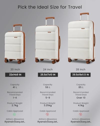 Kono 24 Inch Hard Shell PP Luggage, 4 Spinner Wheels Suitcase, White - color: Cream White, size: Checked-medium 24-inch
