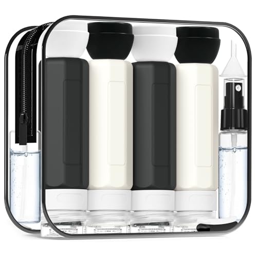 Redfly Travel Bottles for Toiletries 3oz, 17 Pack Travel Size Containers - color: Black&White, size: 17Packs