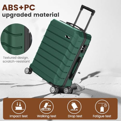 Luggage Sets 3 Piece Lightweight Durable Hardshell Suitcase Green - color: Olive Green