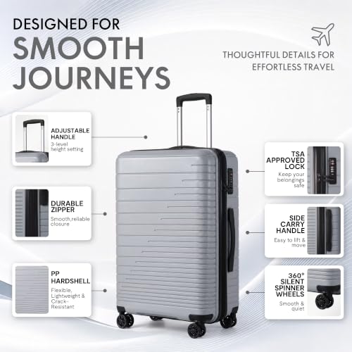3-Piece PP Hardshell Luggage Set, Lightweight Durable Suitcases with 4 Silent Spinner Wheels, TSA Lock & Scratch-Resistant Surface, 20"/24"/28", Dark Grey - color: Dark Grey