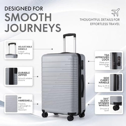3-Piece PP Hardshell Luggage Set, Lightweight Durable Suitcases with 4 Silent Spinner Wheels, TSA Lock & Scratch-Resistant Surface, 20"/24"/28", Dark Grey - color: Dark Grey