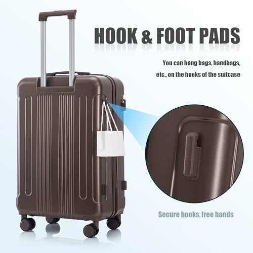 Hardshell Luggage Sets, Lightweight Stripes Suitcases with Spinner Wheels, Brown-222 - color: Brown-222, size: 20/24/28 Inch