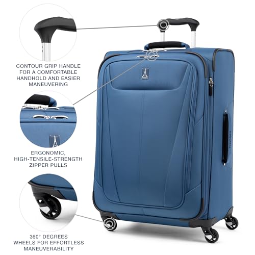 Travelpro Maxlite 5 Softside Checked Luggage Spinner, Blue, 25-Inch - color: Ensign Blue, size: Checked-Medium 25-Inch