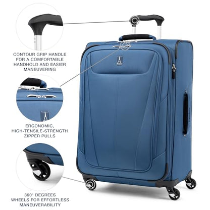 Travelpro Maxlite 5 Softside Checked Luggage Spinner, Blue, 25-Inch - color: Ensign Blue, size: Checked-Medium 25-Inch