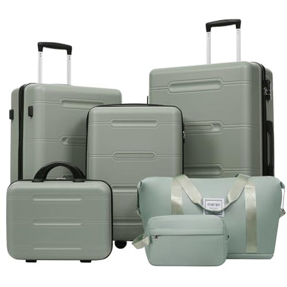 Merax Luggage Set 6 Piece,Lightweight Hardshell Suitcase with Wheels - color: Light Green(6 piece)