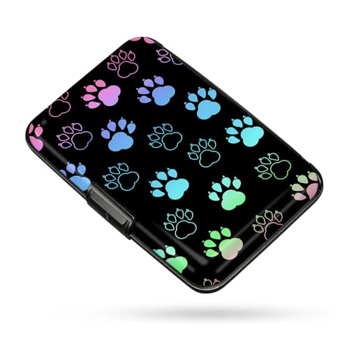Credit Card Holder RFID Aluminum card case Dog Paw mini Wallet Women Men | ABS Business ID Case,Hard Case Large Capacity 6 Slots, Waterproof Durable ，Secure Closure Slim Small Credit Card Protector - color: Dog Paw