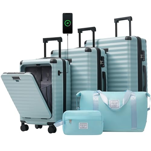 Merax Hardside Luggage Set,5 Piece Front Opening Suitcase Set.Light Blue - color: Light Blue, size: 5 Piece(20/24/28/DB/TB)