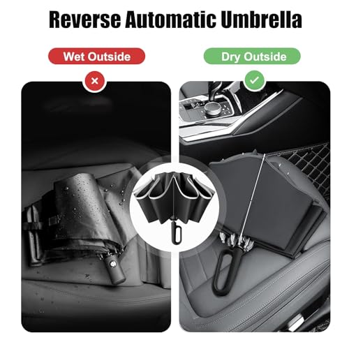 Ring Buckle Fully Automatic Umbrella, Reflective Safety Strip, Sturdy Windproof, Reverse Automatic, Travel Portable, Compact Folding (Gray) - color: Gray