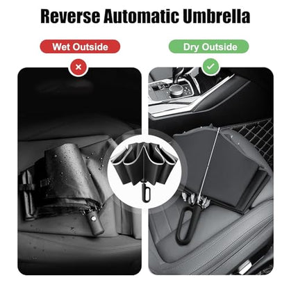 Ring Buckle Fully Automatic Umbrella, Reflective Safety Strip, Sturdy Windproof, Reverse Automatic, Travel Portable, Compact Folding (Gray) - color: Gray