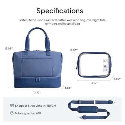 TOPEAST Travel Duffle Bag, Weekender Bags for Women with Shoe Compartment - color: Blue