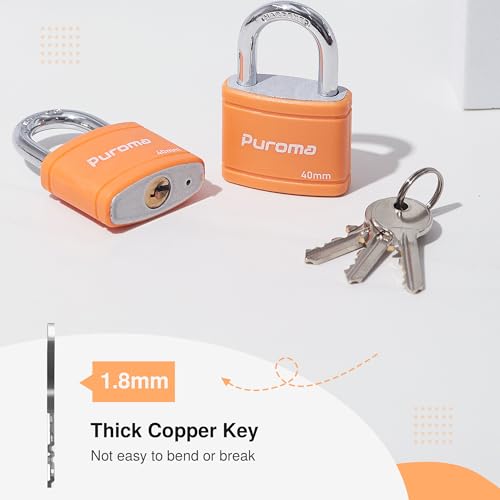 Puroma 2 Keyed Padlock with 3 Keys 7/8" School Locker Lock Gate 40mm Orange - color: Orange