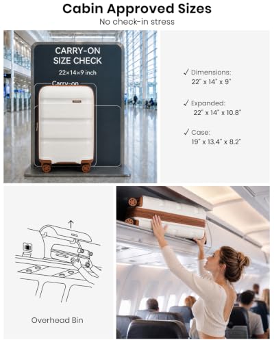 Kono 20 Inch Expandable Carry on Luggage, Airline Approved Suitcase, White - color: Cream White, size: Carry-on 20-inch expandable