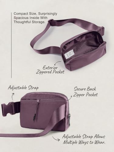 ODODOS Unisex Mini Belt Bag with Adjustable Strap Small Fanny Pack for Workout Running Traveling Hiking, Plum - color: Plum