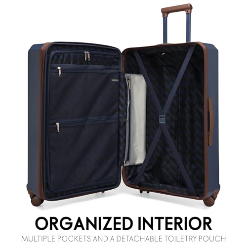 ELLE Luxe Journey 3 Piece Expandable Retro Spinner Luggage Set, Navy - color: Navy