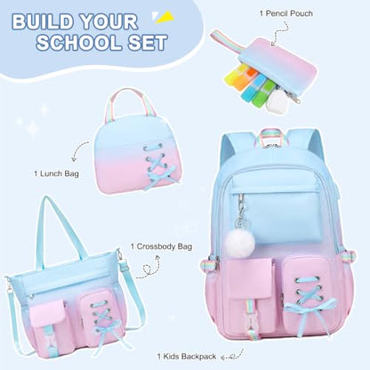 Scothen Backpacks for Girls, Girl Backpack with Crossbody Bag & Lunch Box - color: Blue Purple
