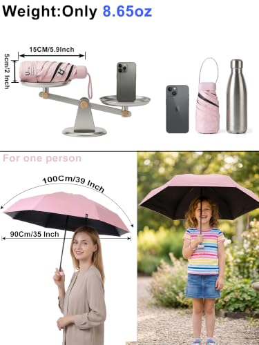 BAODINI Travel Mini Umbrella With UV Sun Protection, Compact Pocket Size - color: Pink