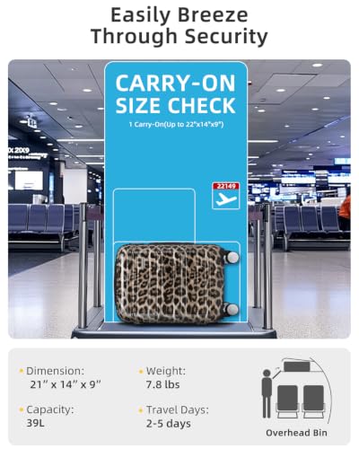 LARVENDER Carry on Luggage Sets 3 Piece, 20" Suitcase with Wheels, Cheetah - color: Cheetah-20BP, size: 3 Piece Set (Backpack/TB/20)