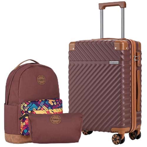 Cosbarn Carry On Luggage 22x14x9 Airline Approved,3 Piece Luggage Set - color: Burgundy, size: 3 Piece Sets (20/BP/TB)