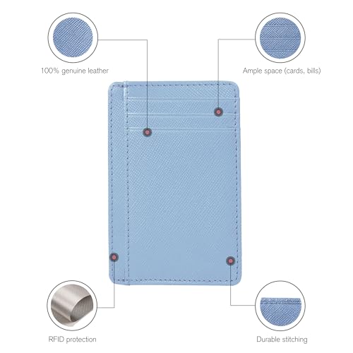 Slim RFID Blocking Leather Wallet for Men and Women - Card Holder Design - color: Sky Blue