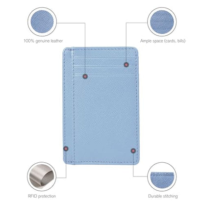 Slim RFID Blocking Leather Wallet for Men and Women - Card Holder Design - color: Sky Blue