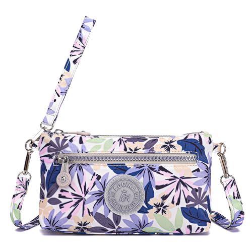 Small Wristlet Wallets for Women Nylon RFID Cross body bag - color: Leafy Gray