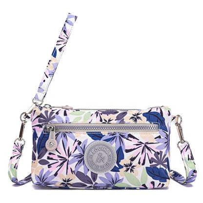 Small Wristlet Wallets for Women Nylon RFID Cross body bag - color: Leafy Gray