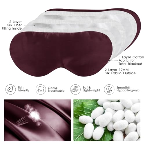 100% Mulberry Silk Eye Mask for Sleeping with Silk Wrapped Adjustable Strap,Burgundy - color: Burgundy