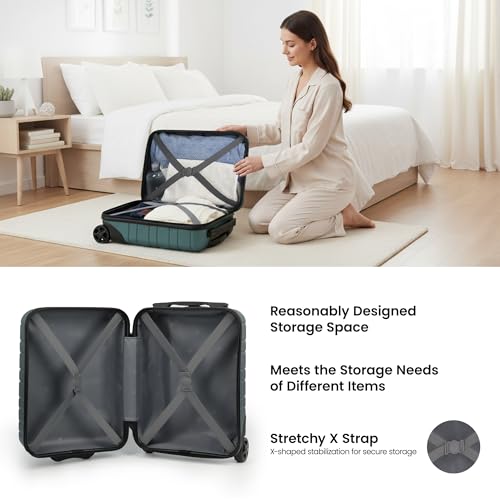 16" Carry-On Suitcase,2 Wheels,Hardshell Suitcase,NO LOCK - color: Green, size: Carry on - 16 Inch