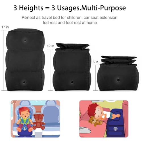 Inflatable Foot Rest Pillow Airplane Travel Kids Black (2 Pack) - color: Black