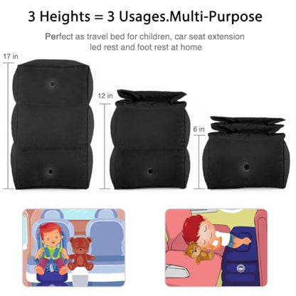 Inflatable Foot Rest Pillow Airplane Travel Kids Black (2 Pack) - color: Black