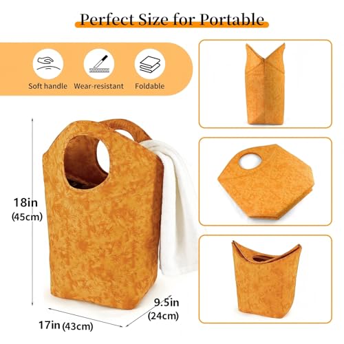 47L Laundry Hamper, Foldable Fabric Laundry Tote Basket - color: Earth Texture Orange, size: 17"L x 9.5"W x 18"H