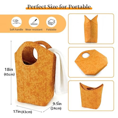 47L Laundry Hamper, Foldable Fabric Laundry Tote Basket - color: Earth Texture Orange, size: 17"L x 9.5"W x 18"H