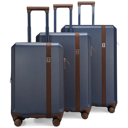 ELLE Luxe Journey 3 Piece Expandable Retro Spinner Luggage Set, Navy - color: Navy