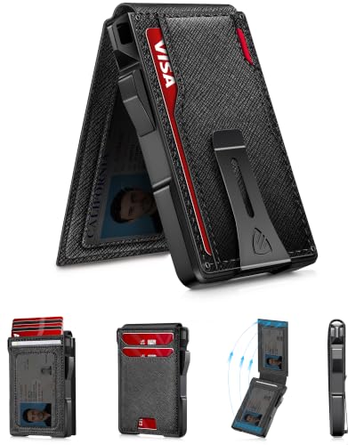 Wallet for Men, Mens Minimalist Wallet 14 Cards, Slim Compact RFID Wallet - color: Textured Crosshatch Black