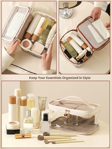 Meiyuuo Clear Travel Makeup Bag with Divider，Women Toiletry Bag Purple - color: Purple