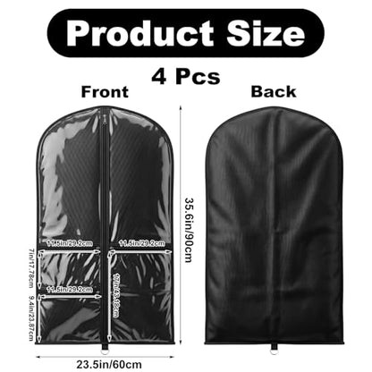4 Pack Garment Bag for Hanging Clothes, 35.6" Non-Woven Fabric Storage Cover for Dancers & Travel, Foldable Costume Bag for Competitions, Recitals, Closet Storage – Black