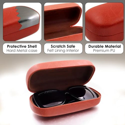 MyEyeglassCase Extra Large Hard Shell Sunglasses Case for Large Rectangular Frames, Eyeglass Case with Pouch & Cloth - color: As505 Brown