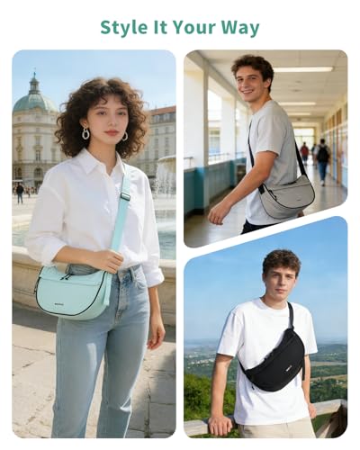 ECOHUB Anti Theft Crossbody Bag for Women & Men, Lightweight Nylon Crescent Shoulder Bag with RFID Pocket, Adjustable Strap - color: Mint Green