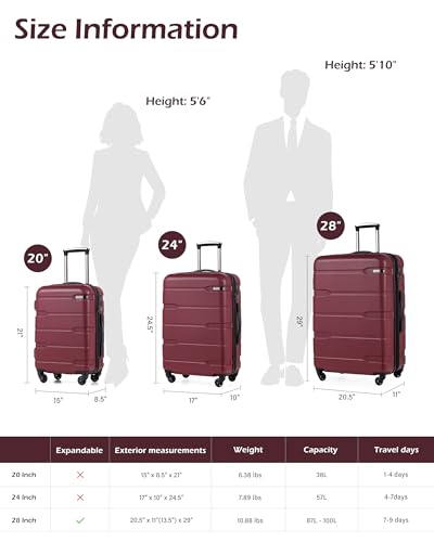 Coolife Medium Checked Luggage Hardside Suitcase with Spinner Wheels, 24in | Lightweight ABS+PC, Rolling Travel Suitcase with TSA Lock, Spinner Wheels, Durable Zipper, Radiant Pink - color: Radiant Pink., size: Medium Checked(24in)