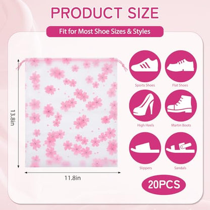 Shoe Bags for Travel, 20PCS Waterproof Drawstring Shoe Bags for Packing - color: Flowers