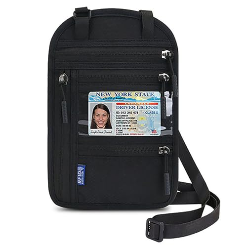 Neck Wallet, RFID Blocking Passport Holder - color: Black