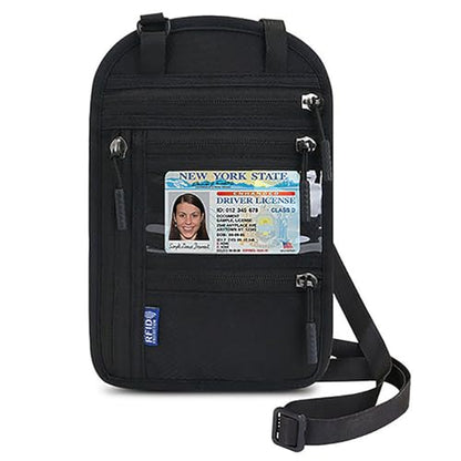 Neck Wallet, RFID Blocking Passport Holder - color: Black