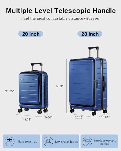 CENSIEN Expandable Luggage Sets, 20 Inch Carry On Luggage 28 Inch Suitcases - color: Navy Blue, size: 20/28 Inch EXT