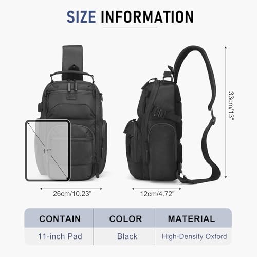 Sling Bag for Men Travel Crossbody Bag Men Casual Chest Pack - color: Black